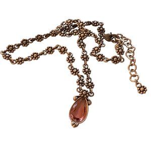 VTG Brighton Necklace‎ Pink Teardrop Crystal Pendant & Floral Detailing 16"-19"